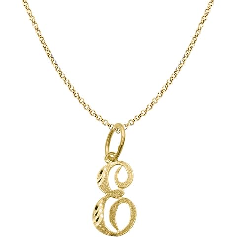 14K Yellow Gold Diamond-cut Cursive Letter Initial 'A' Pendant with 1.2mm Rolo chain