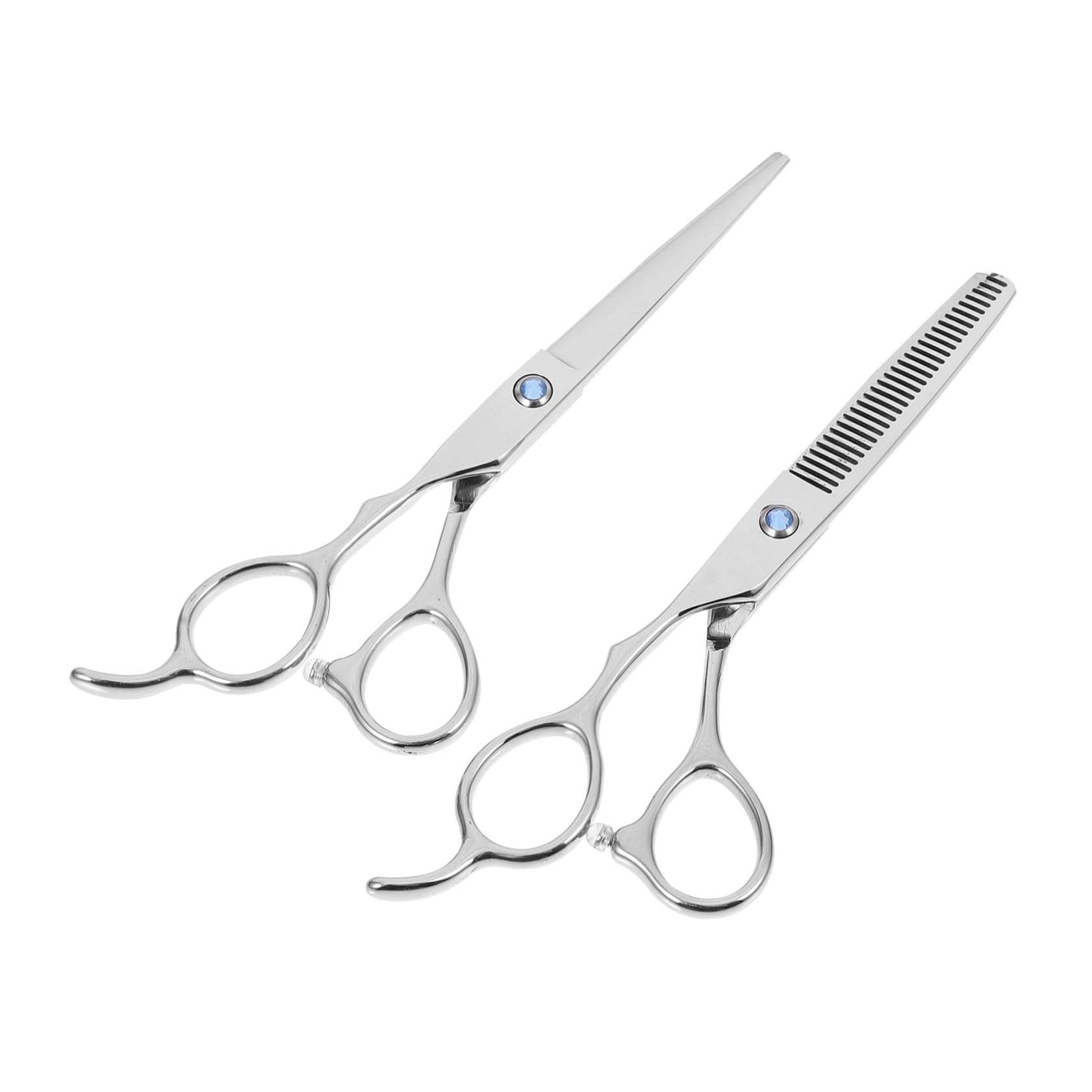 Ciseaux de Coiffure Coupe Plate et Dentée pour pour Gauchers Ensemble de 2 en Acier Inoxydable Argenté, Design Ergonomique Usage Usage Professionnel et Amateur