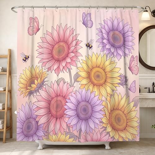 Rideau de douche tournesol 183x183 cm en polyester imperméable