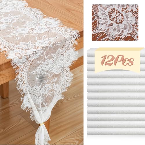 12 Pack White Lace Table Runners 14 x 120 Inch