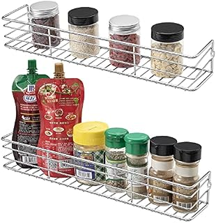 QIWODE Spice Rack Organiser [2 Pack], Wall Mounted Spice Storage Shelves for Kitchen Cupboard Pantry Cabinet Door, Sturdy Hanging Organizer (Large Size - Silver)