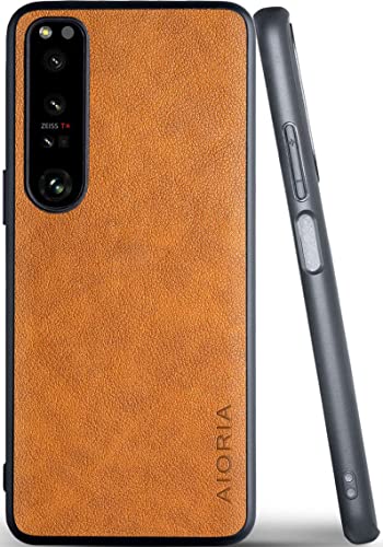 Coque Sony Xperia 1 IV en cuir orange et protection complete rétro