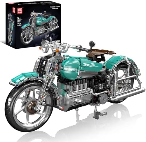 Mould King 23004 MOC Technik Kreatives Amerikanische Motorräder Spielzeug Contraption: Motorrad 1971 Teile Technologie Klemmbausteine Bausatz DIY Modellauto Blocks Set