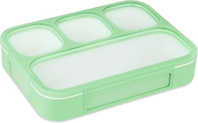 Kisstta Bento Lunch Box for Kids, Leak Proof Cute Bento Snack Box, Eco-Friendly 4 Compartment Portion Lunch Container with Utensils for Boy|Girl|Adults Bento Box, Microwave/Dishwasher Safe