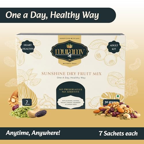 Image of Mummy Ji - Dry Fruit Mix for Adults (30g x 7 Pouches) | Portion Controlled Trail Mix with Almonds, Cashews, Walnuts, Seeds & Cranberries | Omega 3 & Protein Rich Healthy Snack Box