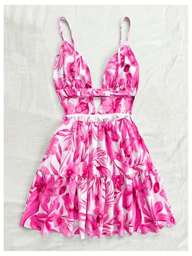 Image of Floerns Women's Sleeveless Butterfly Print Cut Out V Neck Tiered Mini Cami Dresses