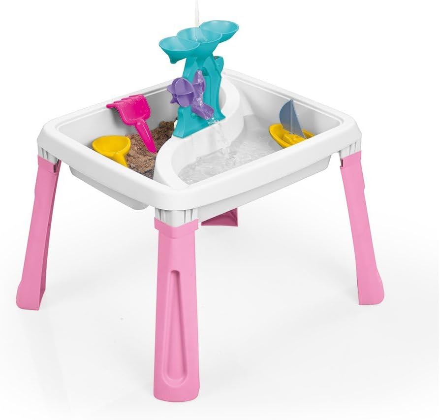 Dolu Sand & Water Table 3-in-1 Creative Toy for Children from 24 Months Garden Toy Activity Board Water Play Table Sandpit Pink/White