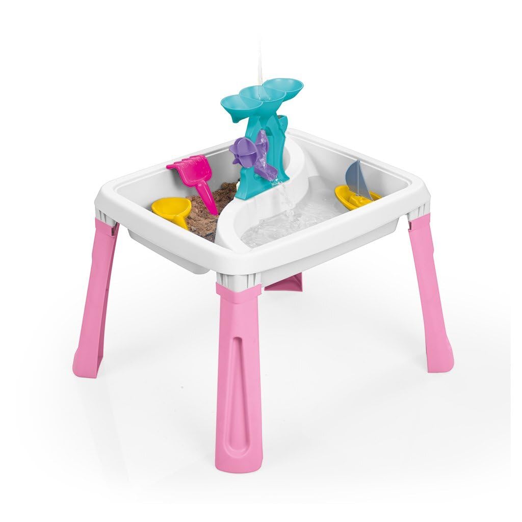 Dolu Tavolo con Sabbia e Acqua 3 in 1, Giocattolo Creativo per Bambini dai 24 Mesi in su, Vassoio da Gioco, Tavolo da Gioco per Acqua, Sandbox – Rosa/Bianco