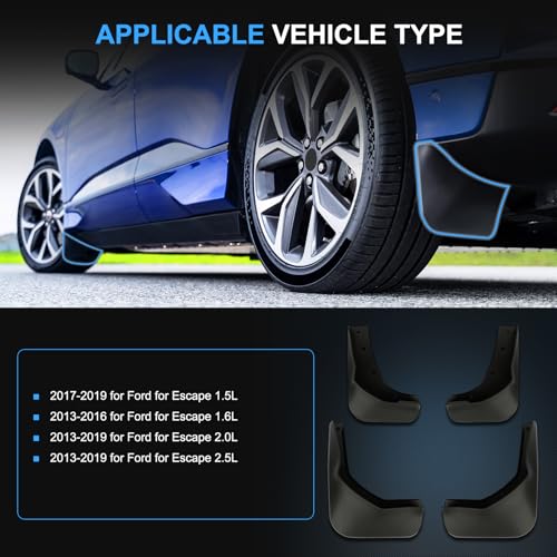 Image of ECCPP Mudguard Splash Guards Front & Rear 2017-2019 for Ford for Escape 1.5L 2013-2016 for Ford for Escape 1.6L Mud Flaps Set of 4 Flexible and Bendable Mud Flaps Splash