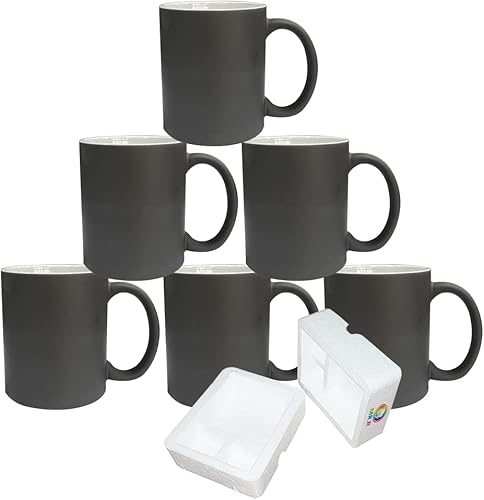 MR.R 6 juegos de 11 oz sublimación en blanco negro mágico color cambiante de color mágico taza de cerámica con superficie brillante mate