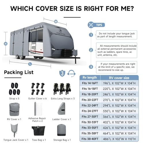 Image of VINPATIO RV Cover 20-22ft: 9 Layers Heavy Duty RV & Trailer Cover, Travel Trailer Cover, Camper Cover, Toy Hauler Cover with Extra Windproof Straps, Tongue Jack Cover, Gutter Covers