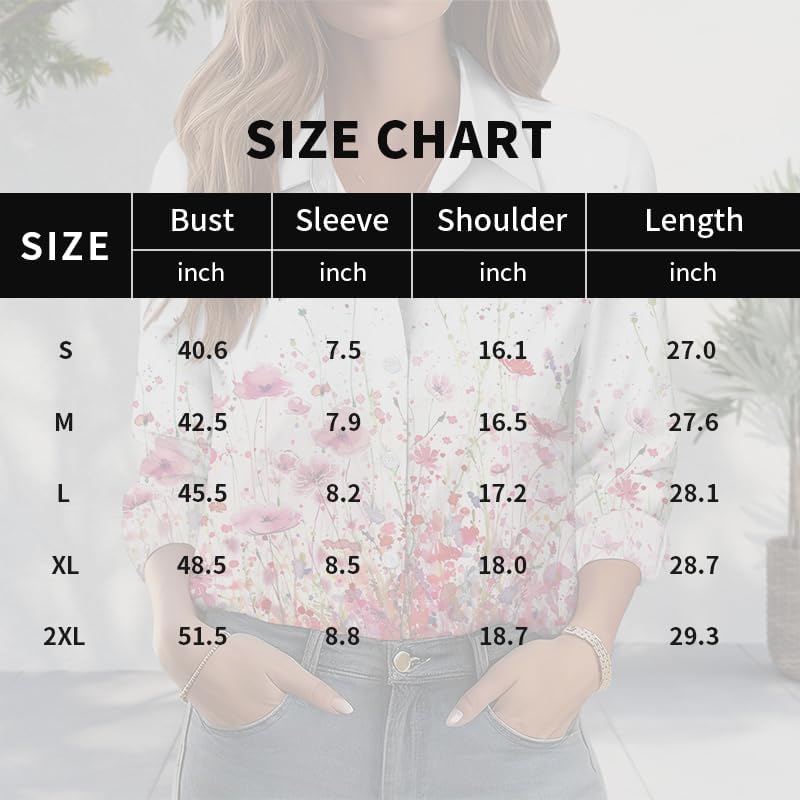 Boho Floral Printed Button Down Shirts for Women Long Sleeve V Neck Casual Work Tops Womens Business Trendy Blouses - Image 3