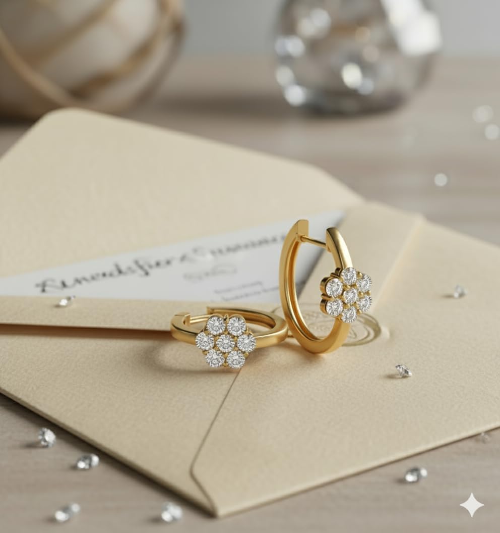 Fascinating Diamonds 1/10 Carat Lab Grown Round Cut Diamond Flower Small Two Tone Hoop Earrings 14K Solid Gold For Women Very Good Cut Lab Created Diamond Huggie Earrings (F-H, SI1-SI2, 0.08 c.t.w)