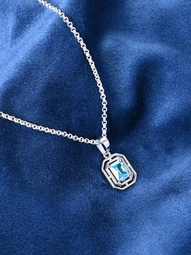 Image of Clara 925 Silver Blue Solitaire Men Pendant Necklace Gift for Men & Boys | Available With or Without Chain | Platinum Plated | Swiss Zirconia