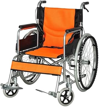 Wheelchair Folding Lightweight Wheelchair, Load Capacity 130kg, Self Propelled Wheelchair, Adult Lightweight Wheelchair, Double Brake Travel Wheelchair, Swing Leg Rests Orange
