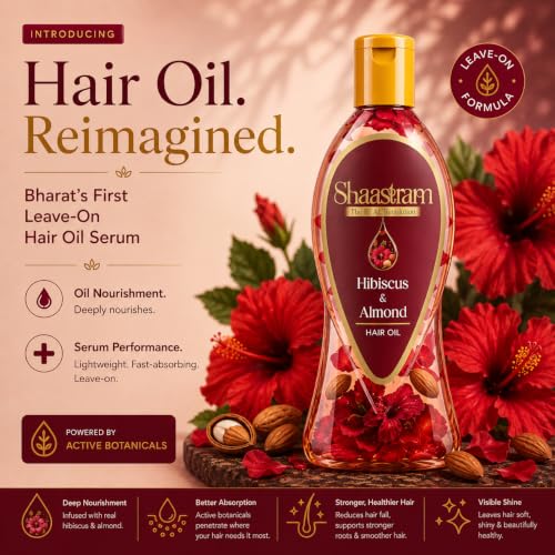 Image of Hibiscus & Almond For Dull & Dry Hair| Herbal Hair Oil (works like a serum) for Men & Women | With Real Hibiscus Seeds & Grapeseed Oil | Real Non-Sticky, Real Lightweight, Fast Absorbing Oil Serum - 180ml