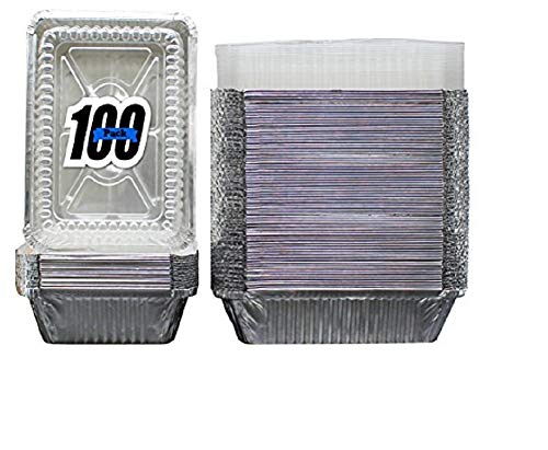100 Pack of Disposable Takeout Pans with Clear Lids – 2 Lb Capacity