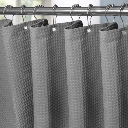 VANZAVANZU Shower Curtain for Bathroom with Metal Hooks Waffle Fabric Shower Curtain Heavy Duty Bath Curtain for Wet Room Bathtub Shower Stall Weighted Hem