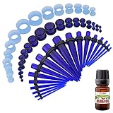 BodyJ4You 50PC Gauges Kit Ear Stretch Aftercare Jojoba Oil Wax 14G-12MM Aqua Royal Blue Tunnel Plug Taper