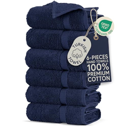 Towel Bazaar Premium Turkish Cotton Super Soft and Absorbent Towels (6-Piece Hand Towels, Black)