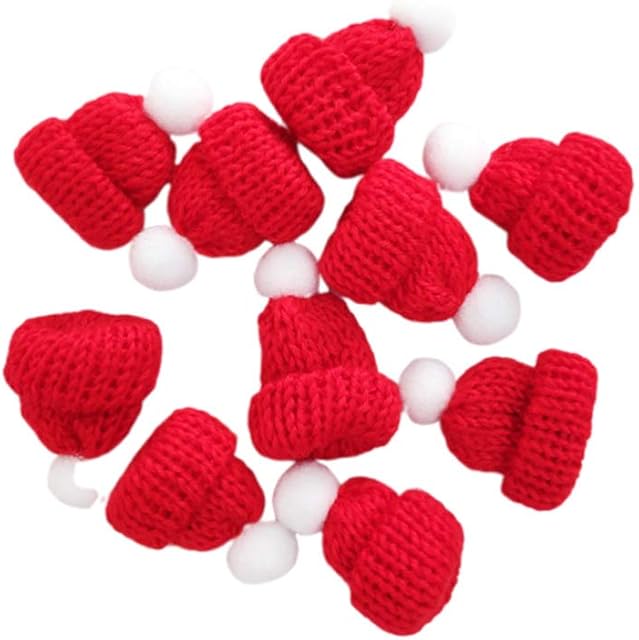 Amosfun 10PCS Mini Christmas Hat Xmas Santa Claus Cap Lollipop Candy Cover Hat Party Favors DIY Craft Accessories