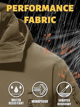 Waterproof Thermal Jacket, Men's Tactical Jacket, Winter Fleece Lined Hooded Rain Waterproof Hiking Outdoor Jackets