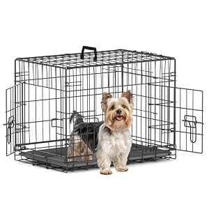 Piskyet 24 Inch Double Door Small Dog Crate with Divider Panel and Leak- Proof Pan Tray, Folding Metal Wire Pet Kennel for Indoor,Antigue Color Piskyet 24 Inch Double Door Small Dog Crate with Divider Panel and Leak Proof Pan Tray Folding Metal Wire Pet Kennel for IndoorAntigue Color
