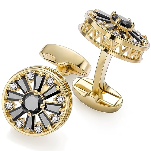 Image of HAWSON Cufflinks for Men, Gold Diamond Crystal Cufflinks for Groom Husband Personalized Gifts, Mens Formal Wedding Business Cufflinks, Luxurious Gorgeous Cuff Links French Shirt Accessories