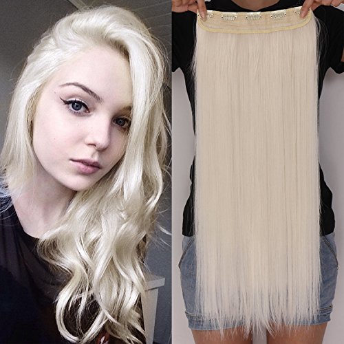 SARLA 24" Straight 1Pc 3/4 Full Head Clip In Hair Extension Synthetic Hair Extensions Japan Heat Resistant Fiber 50 Colors Available 666(60#)