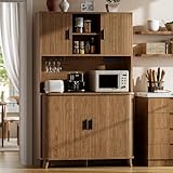 Lulive 71' Tall Pantry Cabinet with Rolling & Sliding Doors, 39' Wide Kitchen Storage Cabinet with Charging Station and Open Countertop, Modern Kitchen Pantry Cabinet for Dining Room, Walnut