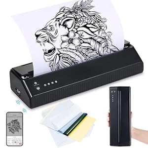 Bestauty Wireless Tattoo Stencil Printer, Tattoo Printer Stencil Printer for Tattooing, Upgrade Version 2500mAh, Small and Portable, with 11 Transfer Papers, Compatible with Smartphone & PC – Black