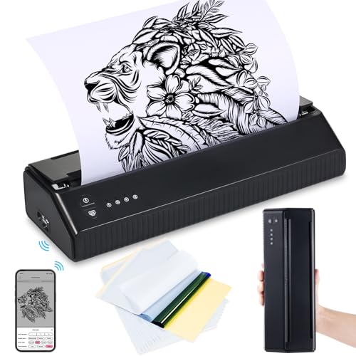 Bestauty Stencil Drucker A4 Tattoo Drucker - Upgrade-Version 2500mAh, Klein und Tragbar, mit 11 Transferpapieren, Leise Tattoo Maschine Set für Anfänger, Kompatibel mit Smartphone & PC - Schwarz