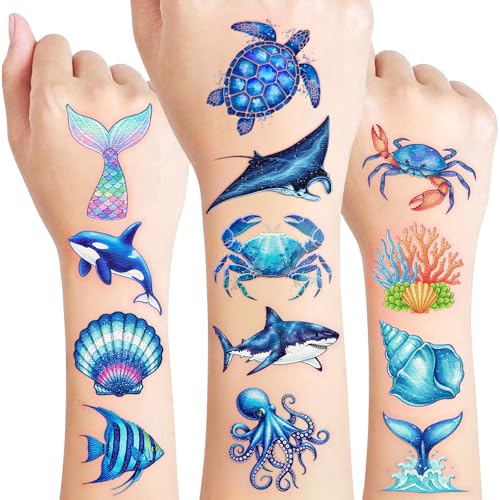 96PCS Ocean Temporary Tattoos Stickers - Under The Sea Themed Bir...