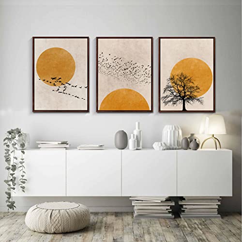 Canvas Wall Art, Set Of 3 Framed Abstract Prints, Sun Silhouette Paintings Artwork, 12X16Inch Minimalist Wall Decor, Modern Aesthetic Decor Posters, For Bathroom Living Room Bedroom Office Kitchen #TOP4