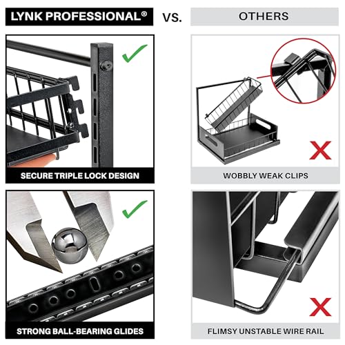 LYNK PROFESSIONAL® Pull Out Under Sink Kitchen Cabinet Organizer - 10" W x 14" D 2-Tier Drawer - Sliding Shelf Organizer for Cabinets and Undersink Storage Shelves - Lifetime Ltd. Warranty – Black