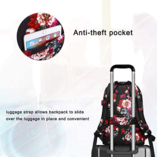 Mosiso 15.6-16 Inch 20L Laptop Backpack For Women Girls, Polyester Anti-Theft Stylish Casual Daypack Bag With Luggage Strap & Usb Charging Port, Cottonrose Travel Business College School Bookbag,Black #TOP3