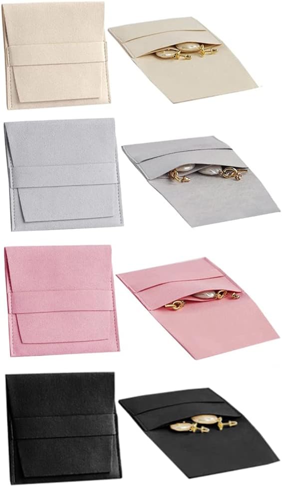 Azonee 8 Pack Double Pockets Microfiber Jewelry Pouch with Divider Gift Bag Ring Necklace Earring Bracelet Jewelry Storage Bag