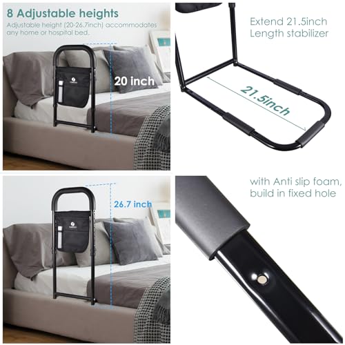 tomreky Bed Rails for Elderly Adults Assist Safety with Motion Light for Seniors Hand Bar Grab with Storage Pocket Patent Stabilizer with Fixing Strap, Support Up to 300lbs - Thumbnail 2