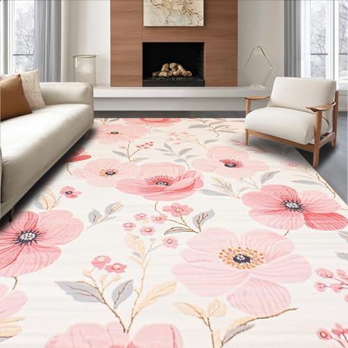 ODIKA Flatwoven High Traffic Area Rug 8x10, Playful Pastel Petals