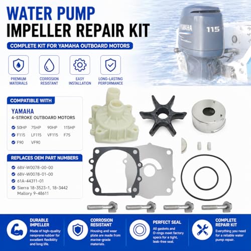 68V-W0078-00 Water Pump Impeller Kit with Housing for Yamaha 4-Stroke 50 75 90 115 HP Outboard Motors Replaces 68V-W0078-00-00 Sierra 18-3523-1 by Qonsy - Used condition - Image 3