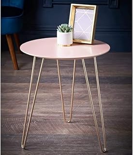 BONAFIDE Round Coffee Table With Blush And Rose Gold Finish, Premium Small Side Table, Beautiful Side Table in Modern Style With Metal, Sofa Side Table, Drinks Side Table