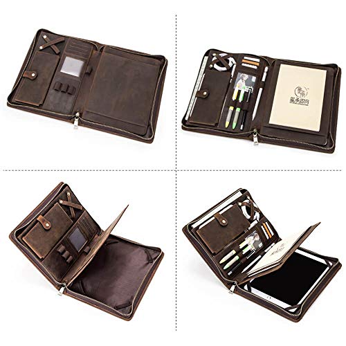 Business Portfolio Leather, Hiram Vintage Leather padfolio case Pouch for iPad Pro 10.5 Air 3 11 10.2" Tablet Protector for iPad 9.7 Air 2 Zippered Journal Holder(Coffee)4