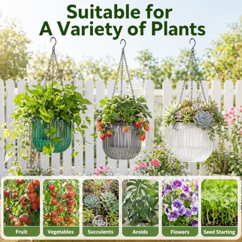 Pumtus 3 Pack Hanging Planters for Indoor Plants, 6.5 Inch Self Watering Flower Pot with Drainage Hole, Plastic Hanging Basket with 3 Hooks Chains, Plant Holder for Outdoor Plants, Herbs (3 Colors) by Pumtus - Used condition - Image 9