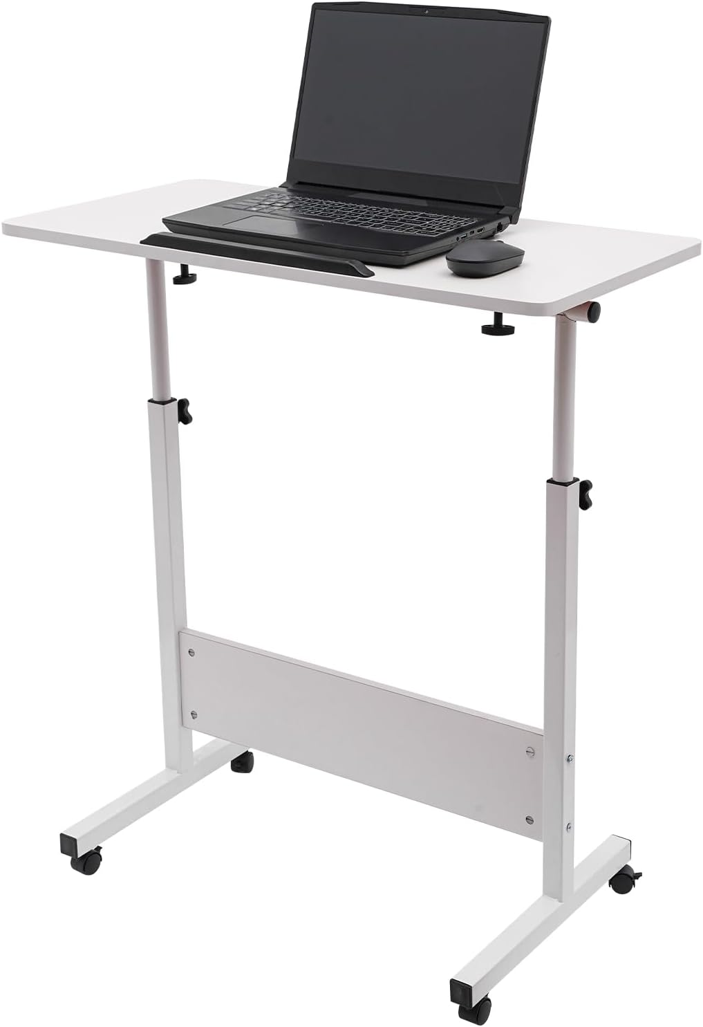 Standing Desk Adjustable Height, Portable Laptop Stand Cart, Mobile Stand Up Desk with Wheels, Suitable for Office, Living Room, Lounge, Study, Holds Up to 22lbs (White, 31 * 16in)