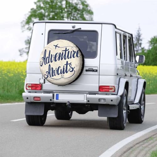 Image of Adventure Awaits Spare Tire Cover Template with Modern Wheel Covers for RV Tires Camper Tire Case Protectors for Trailer Rv SUV Truck Travel Trailer 15 in