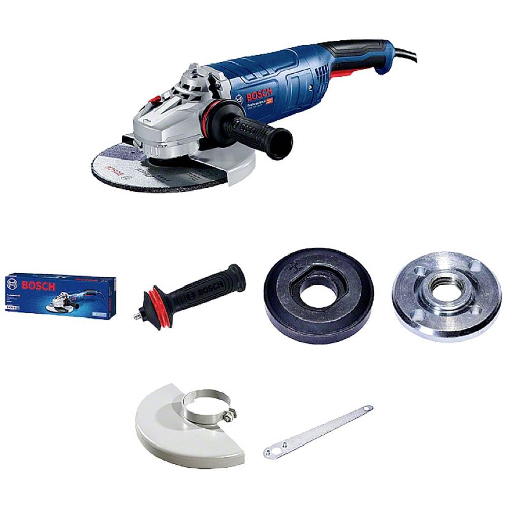 Bosch Professional meuleuse angulaire GWS 24-230 P (puissance 2 400 W, avec clé à ergots, flasque de serrage, écrou de serrage, carton, capot de protection, poignée auxiliaire)