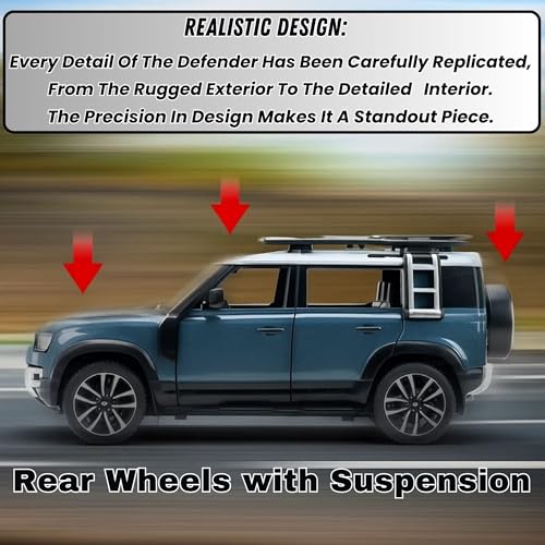 Image of GRAPHENE 1:32 Land Rover Defender Die Cast SUV Scale Realistic Miniature Model Vehicle Toy Alloy Metal Friction Car Pull Back Action Openable Doors with Light & Music Best Gifts for Kids
