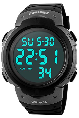 SKMEI Digital Watch PU Band Waterproof LED Multifunctional Student Outdoor Sport Electronic Wristwatch (Grey)2
