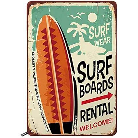 Swono Surf Boards Tin Signs,Surf Wear Rental Welcome Vintage Metal Tin Sign for Men Women,Wall Decor for Bars,Restaurants,Cafes Pubs,12x8 Inch Cover