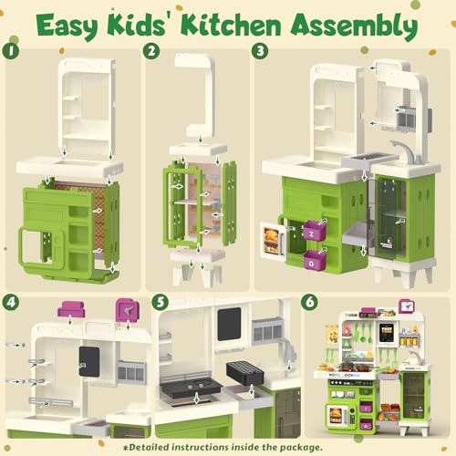Kids Kitchen Playset with Lights, Sounds & Steam, Large Toddler Kitchen Playset with Sink, Grill, Play Food Sets for Kids Kitchen, Toy Kitchen Accessories, Pretend Play Kitchen Set with Storage Bag by Toycost - Used condition - Image 7